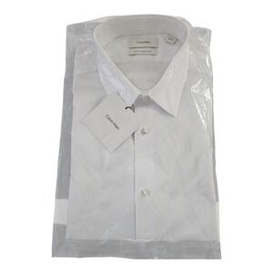 Calvin Klein Slim Fit Stretch Dress Shirt White 16 32/33  CK Logo NWT